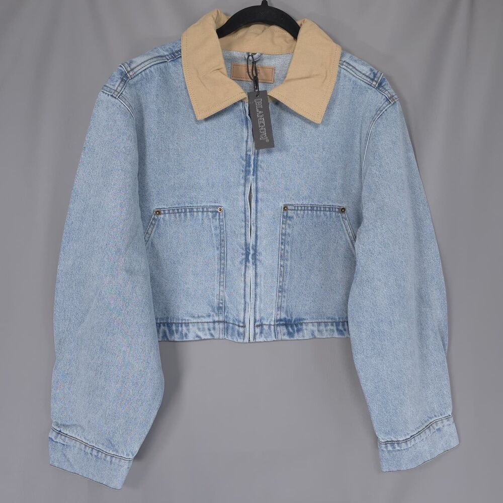 ANTHROPOLOGIE BLANKNYC New Women's MEDIUM Crop Denim Chore Jean Jacket Contrast